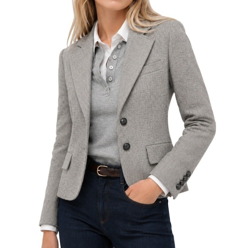 NWT Banana Republic Womens 0P Gray Herringbone Blazer Jacket Old Money Preppy